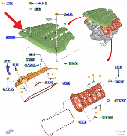 OSŁONA GÓRNA SILNIKA 5.0 V8 FORD MUSTANG 2017- OE 2377894 _ JR3E-6A949-AH
