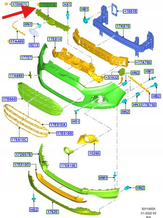 ATRAPA GRILL GÓRNY FORD ECOSPORT 2013- 2022 OE 1889861 _ EN15-17F003-AA5ZCT