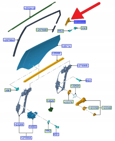 LISTWA SZYBY DRZWI PRAWY TYŁ FORD FIESTA 2011- OE 1719878 _ 8A61-A24722-CA