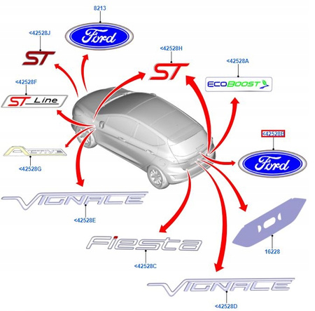 EMBLEMAT FORD FOCUS Mk3-4/FIESTA Mk8/ECOSPORT Mk2 _ 1947613 _ F1EB-402A16-AB 