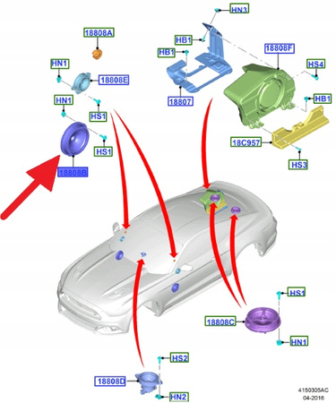 GŁOŚNIK DRZWI PRZÓD L P FORD MUSTANG 2018- OE 2311058 _ KR3T-18808-CC