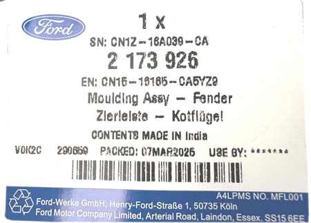 LISTWA NAKŁADKA BŁOTNIKA LEWEGO ECOSPORT 2017- 2173926 _ CN15-16165-CA5YZ9