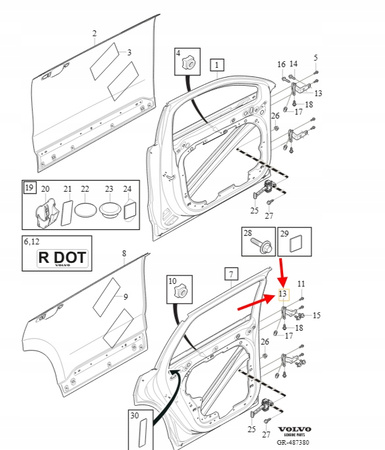 ZAWIAS GÓRNY DRZWI LEWY TYŁ VOLVO XC90 2016- S90 V90 OEM/OE 31424593