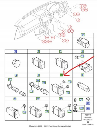 PRZYCISK PODGRZEWANIA SIEDZENIA FORD RANGER Mk4 2006-2012 _1452376_6M34-19K314-AA