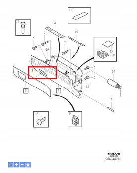 Przycisk schowka pasażera Volvo XC90 OE 30643013