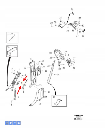 PRAWA KRATKA NAWIEWU SŁUPEK A VOLVO XC90 2016- V90 S90 OEM/OE 39829956