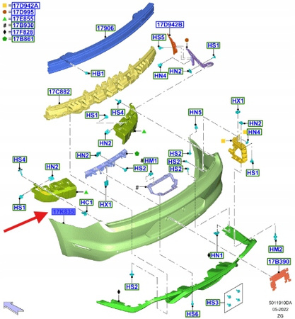 ZDERZAK TYŁ FORD MUSTANG 2017- OE 2327283 _ JR3B-17D781-AGPRAA