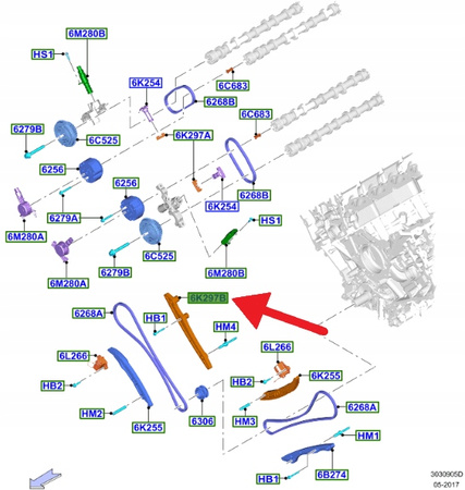 ŚLIZG ŁAŃCUCHA ROZRZĄDU 5.0 FORD MUSTANG 2017- 23- 2117742 _ JL3E-6M256-CA