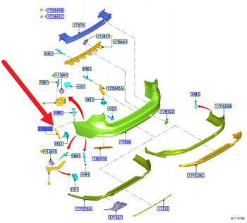 ŚLIZG ZDERZAKA LEWY TYŁ FORD FOCUS KOMBI ST 18- 2371140 _ KX7B-17F767-CA