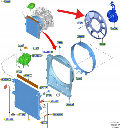 WENTYLATOR 2.0 ECOBLUE FORD RANGER Mk5 2019- OE 2276302 _ JB3G-8600-AB