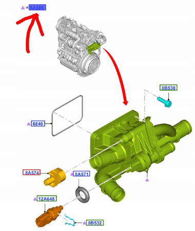 TERMOSTAT FORD 1.4L - 1.5L - 1.6L TDCi OE 2078986 _ 2078986 _  9M5Q-8A586-DA