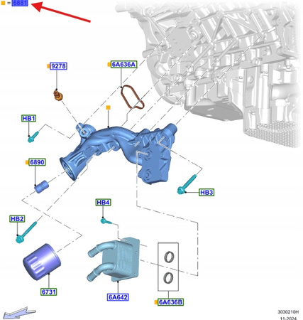 ADAPTER FILTRA OLEJU 5.0 V8 FORD MUSTANG 2015- OE 2319414 _ GR3E-6881-GD