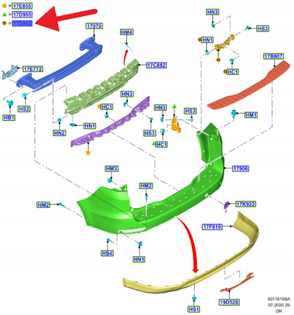 WSPORNIK MOCOWANIE ZDERZKA PRAWY TYŁ GALAXY 2015- 1947016 _ EM2B-17E850-NG