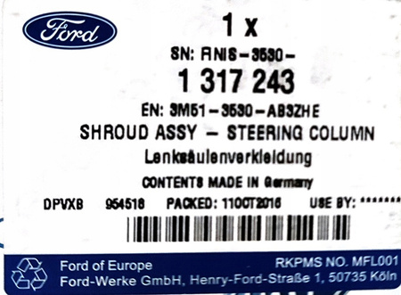 NAKŁADKA KOL. KIEROWN. FORD FOCUS KUGA MONDEO SMAX_1317243_3M51-3530-AB3ZHE