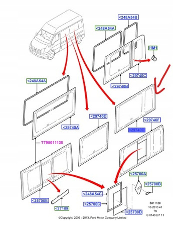 SZYBA DRZWI PRZESUWNYCH LEWYCH FORD TRANSIT Mk5Mk6 _ 1801519  _ YC15-B29741-HK 