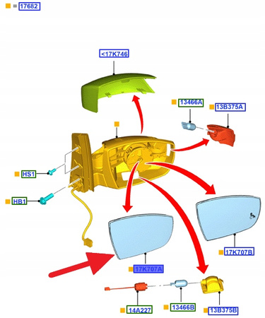 WKŁAD PRAWEGO LUSTERKA ZEWN SMAX GALAXY CMAX 1405067 _ 6M21-17K740-AA