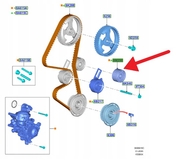 ROLKA PROWADZĄCA PASEK ROZRZĄDU 1.5 TDCI FOCUS KUGA 2191047 _ JX6Q-6M250-AA