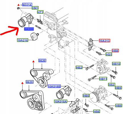 ROLKA NAPINACZA PASKA FORD FOCUS Mk1 1.4 1.6 DOHC _ 1100699 _ 98MF-6A228-BD