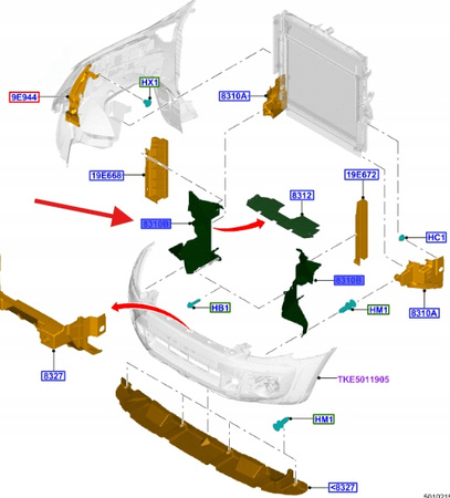 KIEROWNICA POWIETRZA PRAWA FORD RANGER 2015- 2284758 _ EB3B-8310-CE