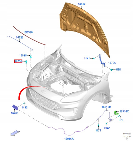 ODBÓJ MASKI FORD FIESTA Mk7 Mk8 2012- ECOSPORT 13-_1758504_8V41-16C618-BE