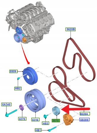 ROLKA PASKA KLINOWEGO 5.0 V8 FORD MUSTANG 2015- 5053070 _ BR3E-19A216-DA