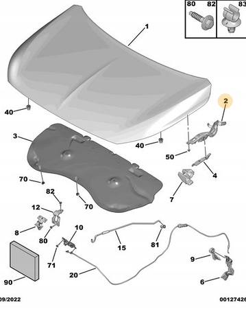 Zawias pokrywy silnika strona lewa Citroen, Peugeot, Opel 9823211680