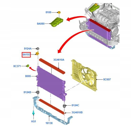 GÓRNE MOCOWANIE CHŁODNICY FORD FOCUS Mk3 KUGA C-MAX CONNECT _ 1713094 _ 8V61-8A194-AC