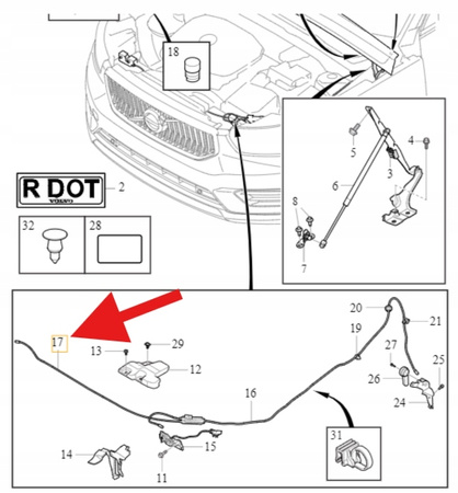 LINKA CIĘGNO MASKI VOLVO XC40 EC40 2018- EC40 C40 2022- OE 31457796