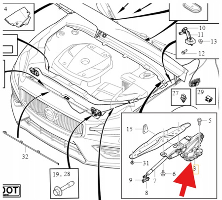 LEWY ZAWIAS MASKI VOLVO S60 V60 2019- OE 32277085