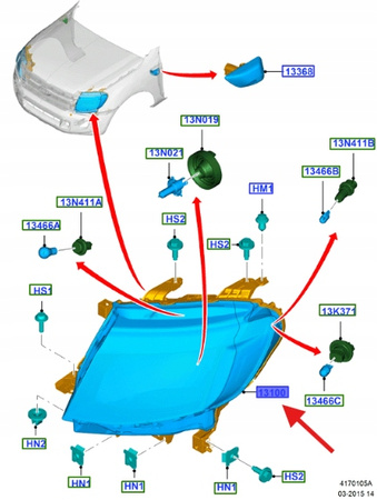REFLEKTOR PRAWA STRONA FORD RANGER MK5 2011- 1734810 _ AB39-13100-HE