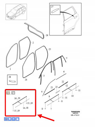 LISTWA OZDOBNA DRZWI PRAWY PRZÓD VOLVO XC90 2016- OEM/OE 32237179