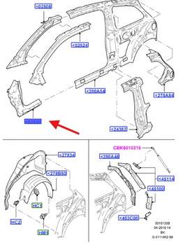 POSZYCIE BOCZNE WNĘTRZA LEWE FIESTA 2001- 2008 1143958 _ P2S61-A02521-AA