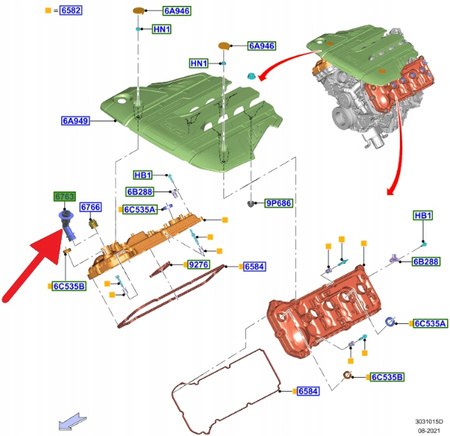 RURA WLEWU OLEJU 5.0 V8 FORD MUSTANG 2017- OE 2161280 _ JR3E-6765-AA