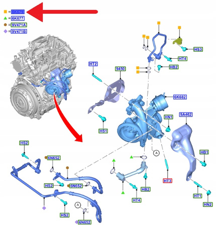 PRZEWÓD OLEJOWY TURBINY 1.5 EB FIESTA FOCUS PUMA OE 2247885 _ JX6G-6K679-BB
