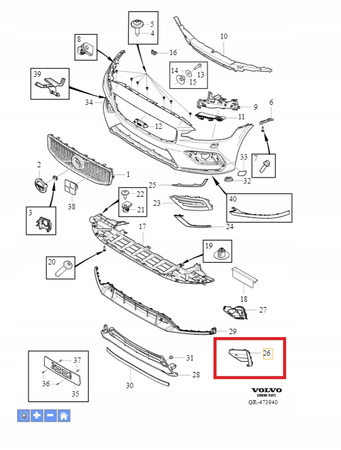 PRAWA KRATKA ZDERZAKA PRZÓD VOLVO S60 V60 2019- PDC R-Design OE 31455563