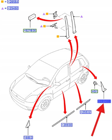 LISTWA DRZWI LEWY TYŁ TRÓJKĄT FORD FIESTA 2002- OE 1319772 _ 2S61-A24723-AH