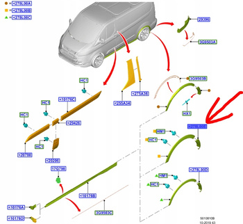 LISTWA BŁOTNIKA LEWY TYŁ TRANASIT CUSTOM 2016- OE 2044366 _ GK21-V280K97-BB