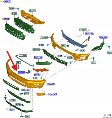 WSPORNIK ZDERZAKA LEWY PRZÓD FORD RANGER 2019- OE 2283124 _ JB3B-17W997-AB