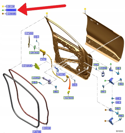 ZAWIAS GÓRNY DRZWI PRAWY PRZÓD FORD KUGA 2020- 2206723 _ H1BB-A22800-AD
