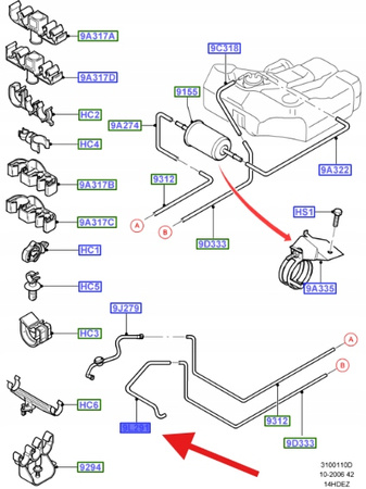 PRZEWÓD PALIWA POWRÓT 1.4 ZETEC FOCUS 1998- 2005 OE 1198133 _ 98AB-9B337-BH