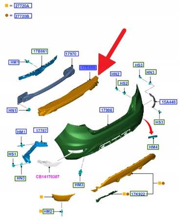 WSPORNIK PASA TYLNEGO FORD FIESTA 2008- OE 1767529 _ C1BB-17D961-AA
