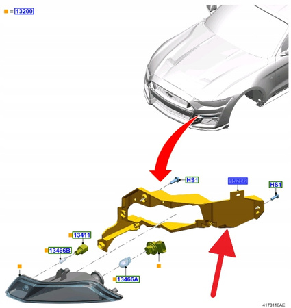 MOCOWANIE HALOGENU LEWY PRZÓD MUSTANG 2021- OE 2464556 _ MR3B-15267-AA