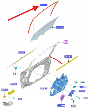 USZCZELKA SZYBY PRAWA GÓRNA FORD FIESTA 2017- OE 2412547 _ H1BB-A21510-AE