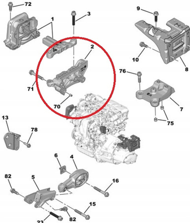 Wspornik poduszki silnika OE Citroen C3 C4 1,6hdi OE 9811186980
