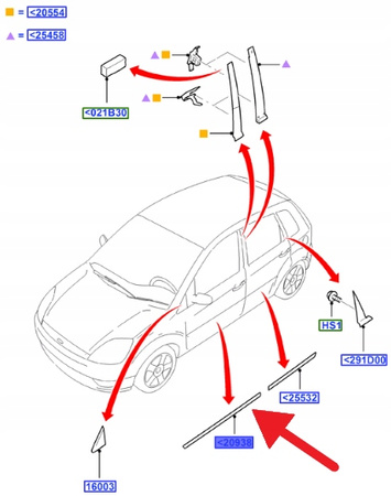 LISTWA DRZWI PRZÓD LEWA FIESTA FUSION 2005- OE 1536975 _ 6S61-A20939-AF55MW