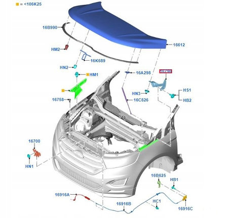 ZAWIAS MASKI POKRYWY SILNIKA PRAWY FORD EDGE 2016- 2049590 _ FT4B-R16800-AC