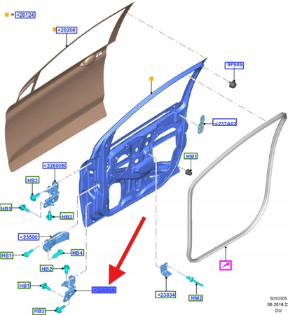 ZAWIAS DRZWI LEWY PRZÓD FORD KA+ 2015- OE 1906601 _ SVE4B5-A22811-AA