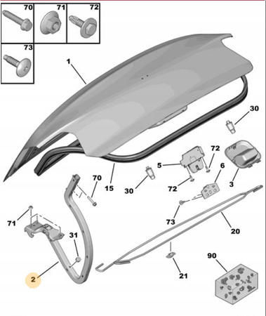 Zawias klapy bagażnika Citroen C-Elysee OE 9808428280