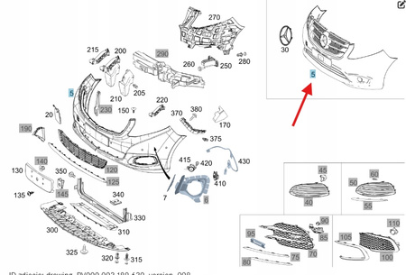 ZDERZAK PRZEDNI NA CZUJNIKI PTS MERCEDES VITO W447 OE A4478850525