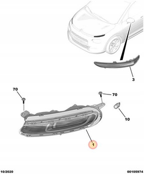 ŚWIATŁO DO JAZDY DZIENNEJ LED PRAWE CITROEN C3 OE 9823312980